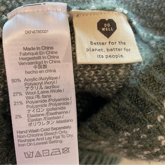 Madewell Womens Oversized Turtleneck Sweater Dress in Geo Print Green,‎ size XS - Picture 10 of 13